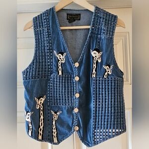 Vintage 90s Cute New Directions Giraffe Animals Thin Denim Cotton Vest  size M